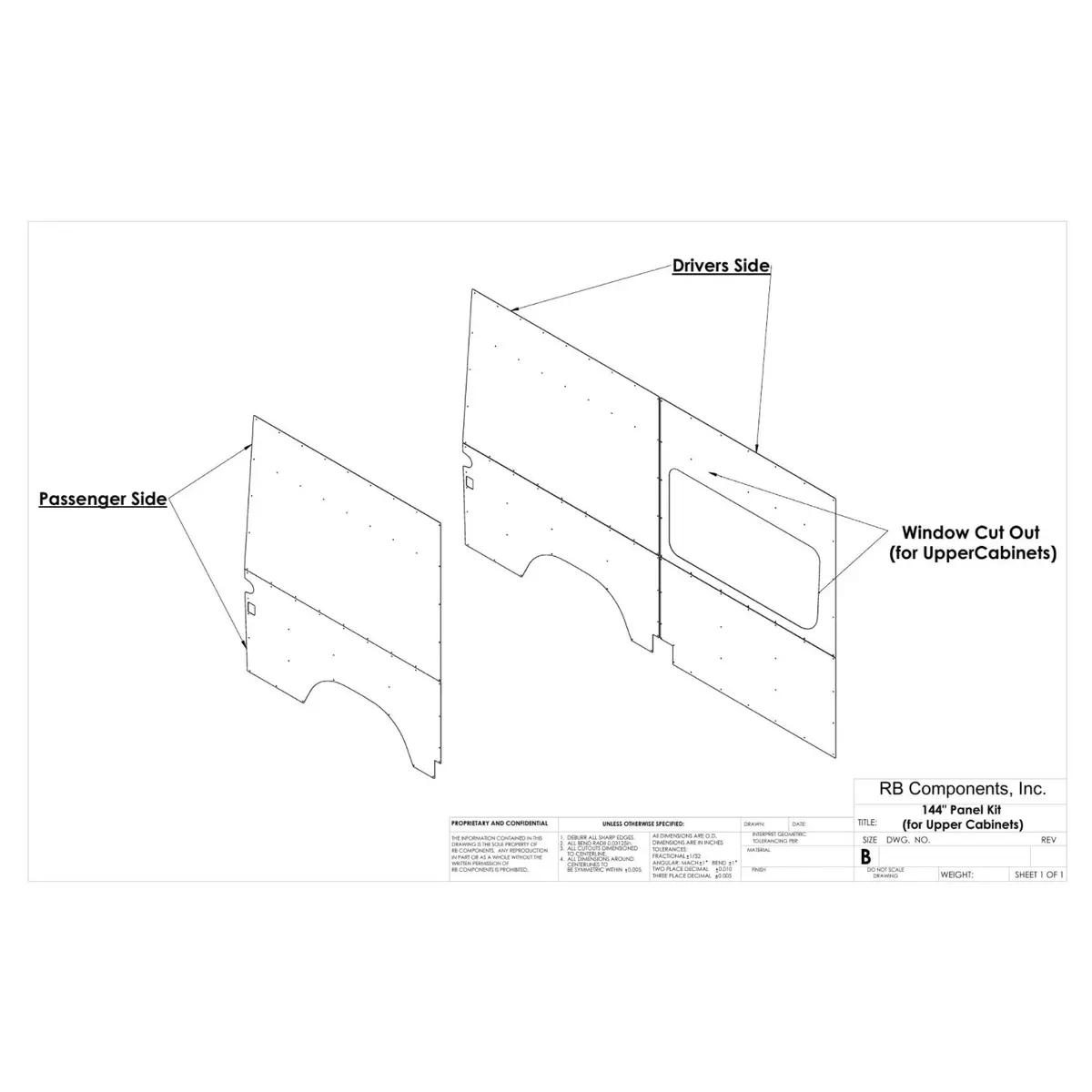 2019+ Sprinter Van Wall Liner Kit, 144" High Roof, Plywood (For Upper Cabinets) 1